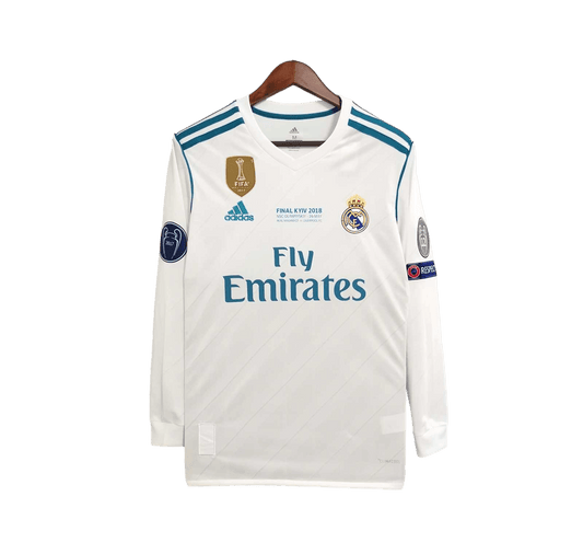 Real Madrid Retro 17/18 Long Sleeve Home - JERSEYS4ALL